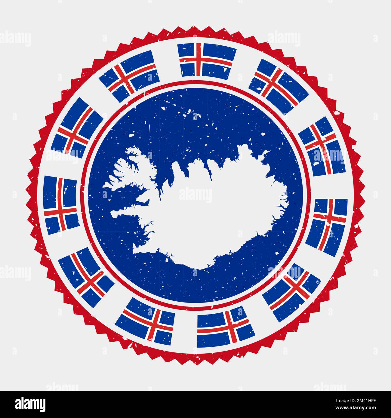 Francobollo di grunge in Islanda. Logo rotondo con mappa e bandiera dell'Islanda. Timbro del paese. Illustrazione vettoriale. Illustrazione Vettoriale