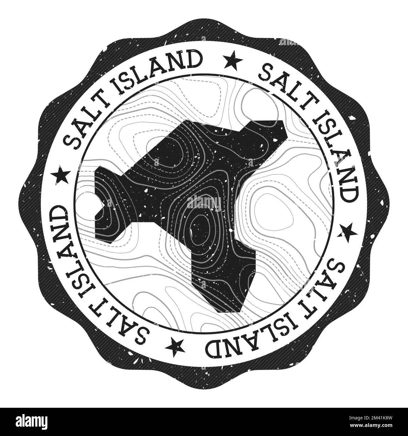 Francobollo all'aperto di Salt Island. Adesivo rotondo con mappa con isolinee topografiche. Illustrazione vettoriale. Illustrazione Vettoriale