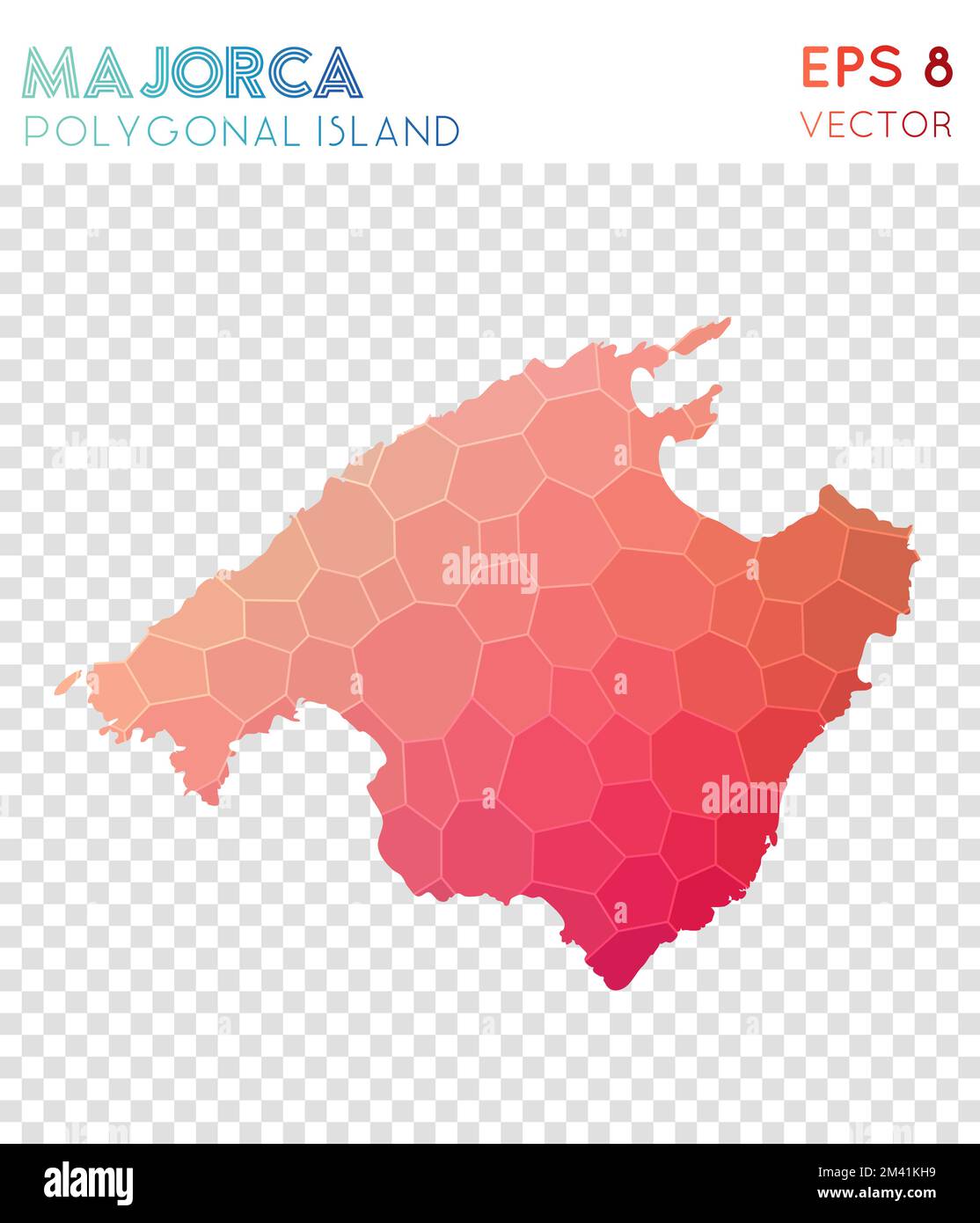 Mappa poligonale di Maiorca, isola in stile mosaico. Stile moderno, basso, in stile poly. Mappa poligonale di Maiorca per infografiche o presentazioni. Illustrazione Vettoriale