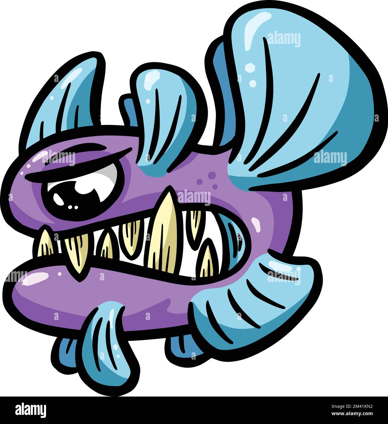 Pesce strano creatura di mare profondo con i grandi denti Cartoon personaggio in Vector Illustration Illustrazione Vettoriale