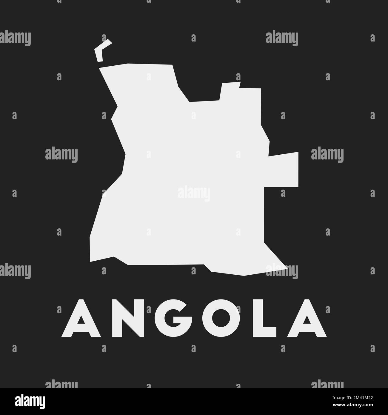 Angola icona. Mappa del paese su sfondo scuro. Elegante mappa dell'Angola con il nome del paese. Illustrazione vettoriale. Illustrazione Vettoriale