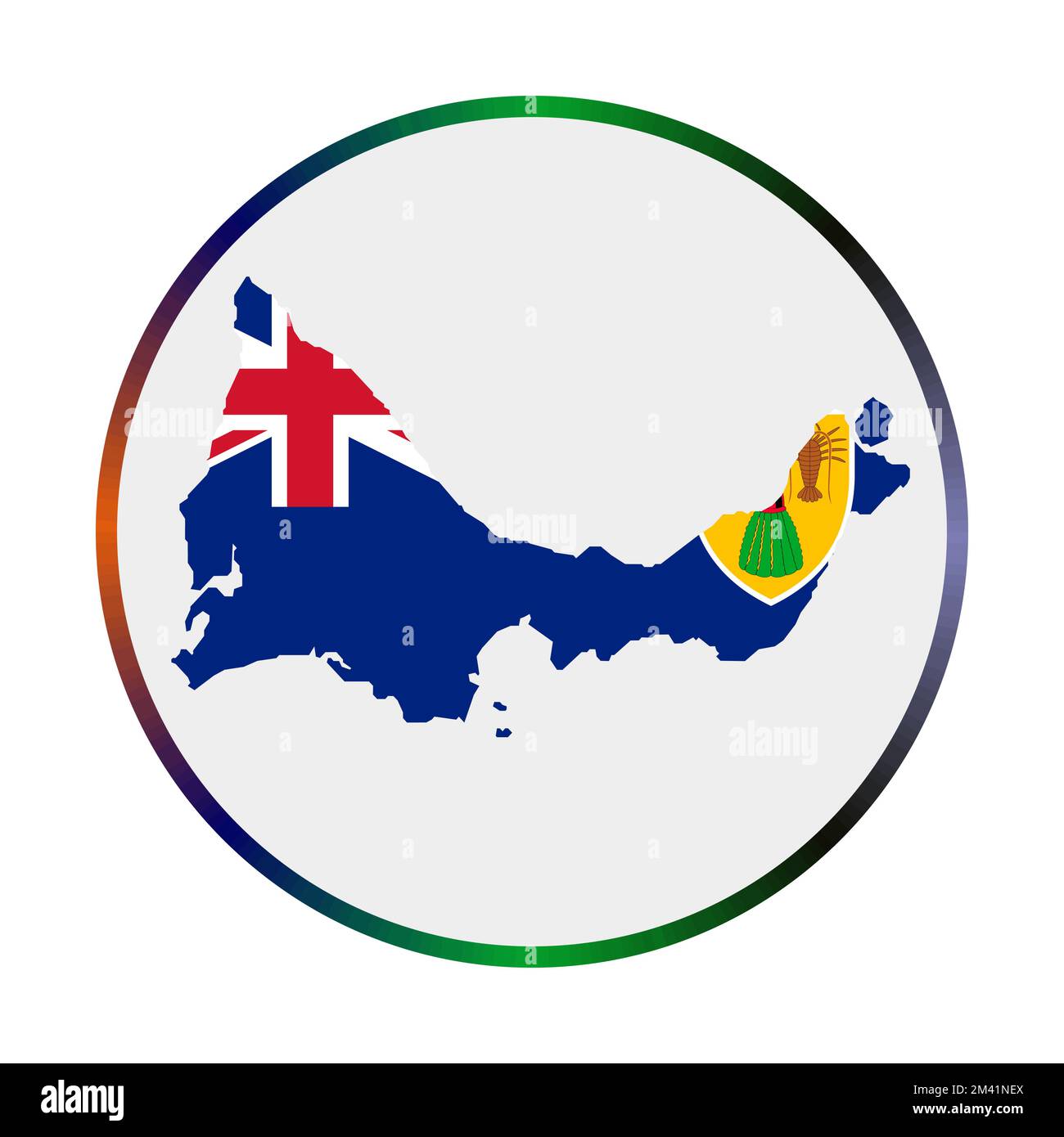 Icona Providenciales. Forma dell'isola con bandiera Providenciales. Segno rotondo con anello sfumato di colori a bandiera. Illustrazione accattivante del vettore. Illustrazione Vettoriale