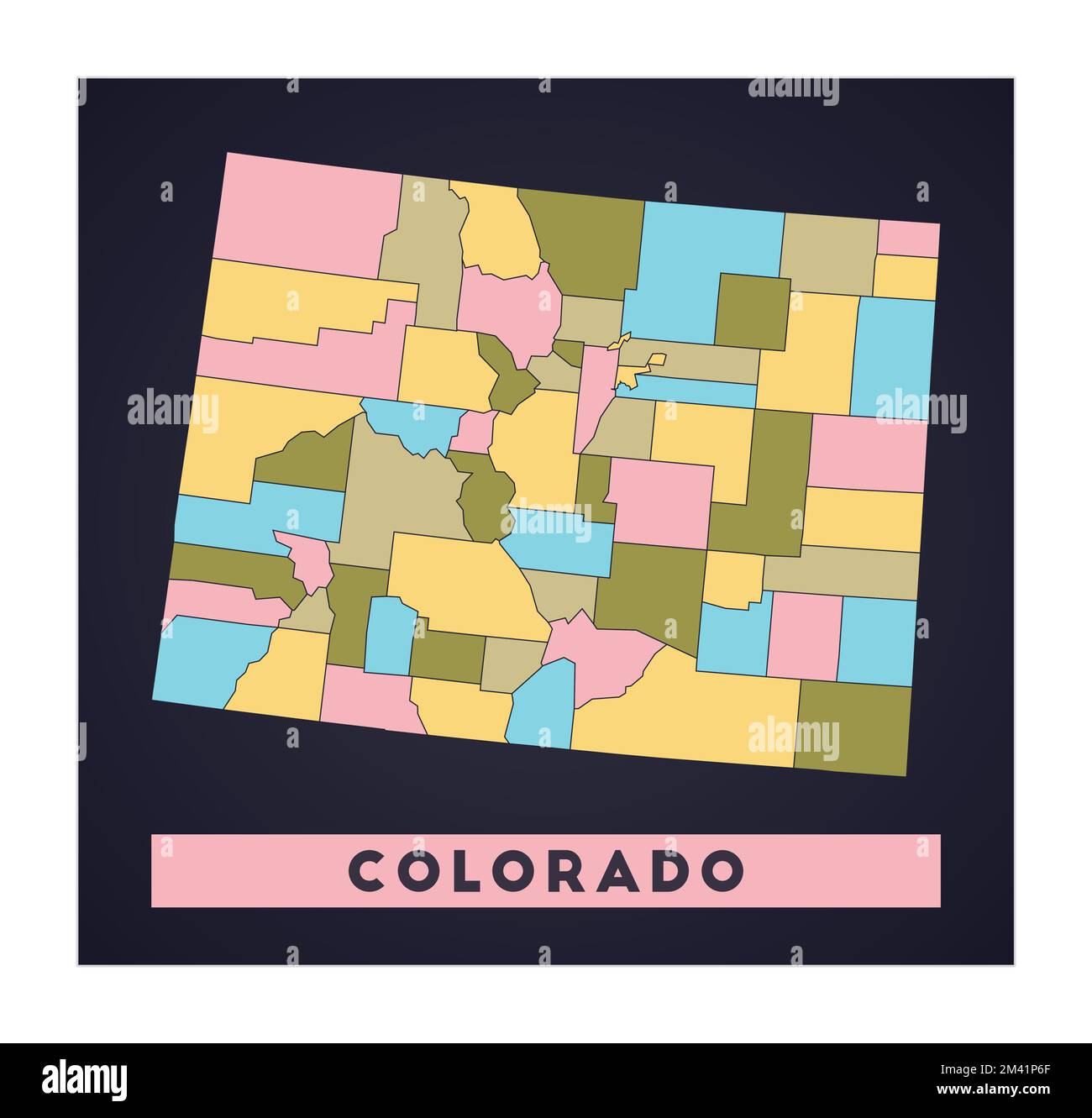 Mappa del Colorado. Poster dello stato DEGLI STATI UNITI con le regioni. Forma del Colorado con il nome dello stato degli Stati Uniti. Affascinante illustrazione vettoriale. Illustrazione Vettoriale
