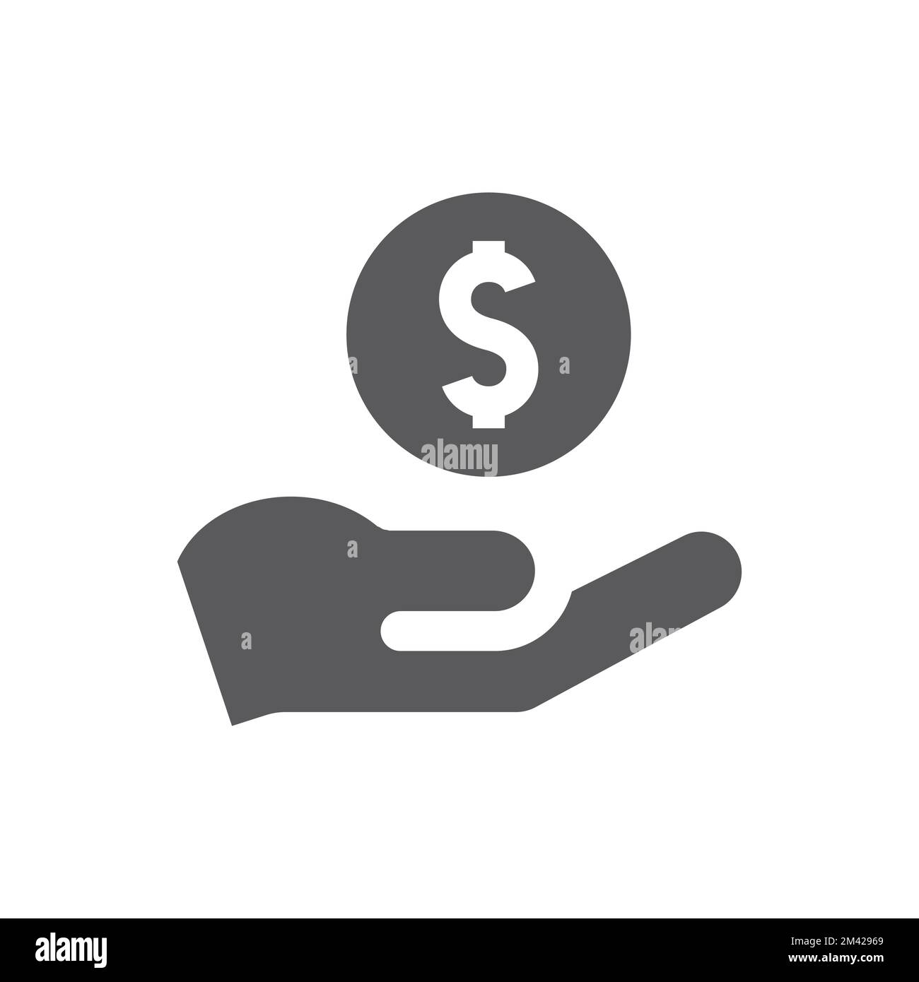 Icona vettore moneta mano e dollaro. Pagamento, simbolo di pagamento in contanti. Illustrazione Vettoriale