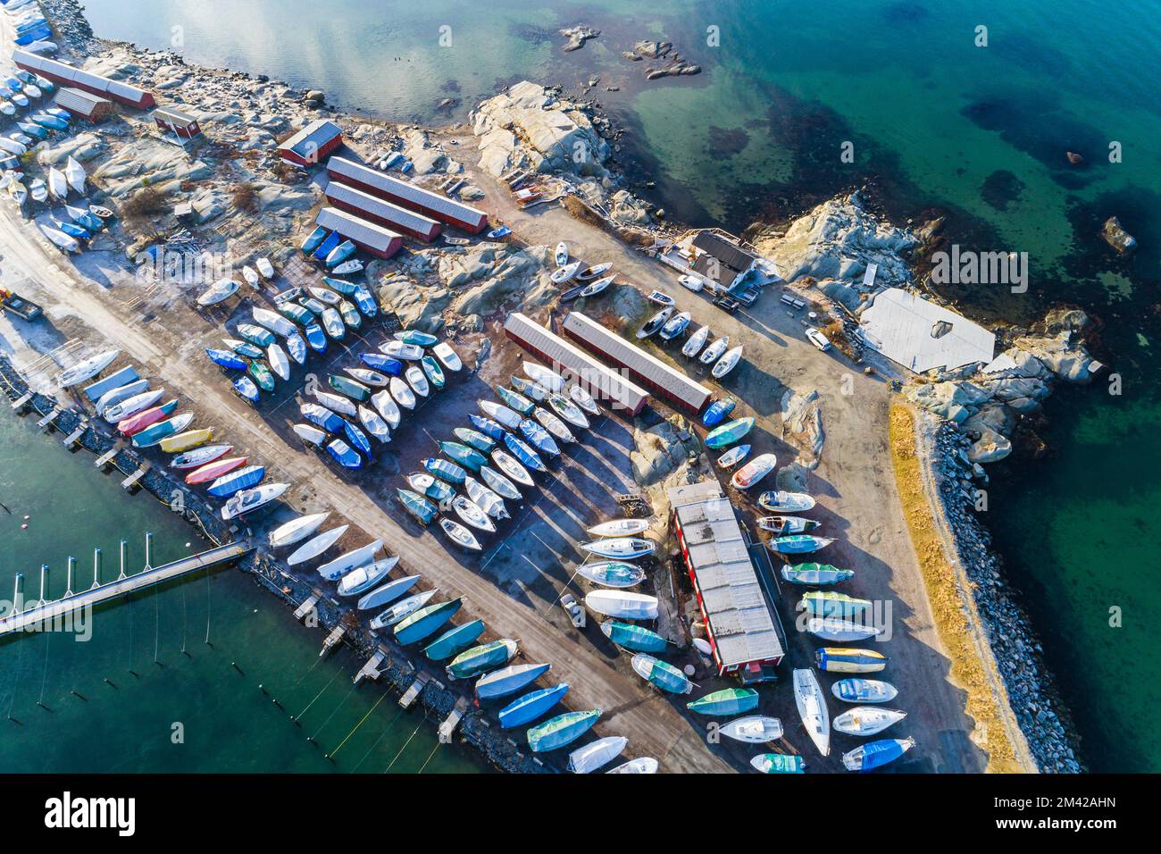 Vista aerea del porto durante l'inverno Foto Stock