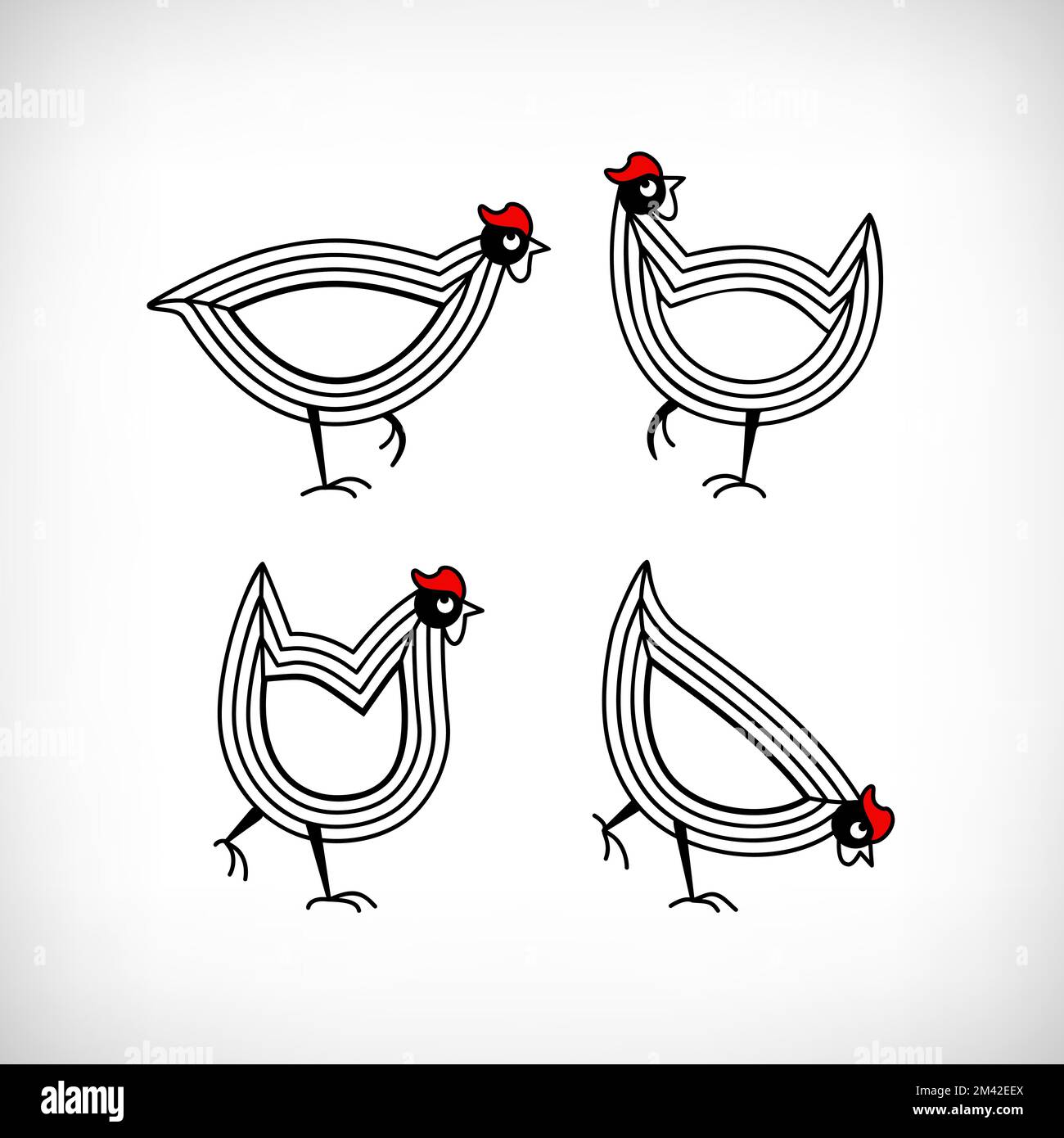 Hen segno laser taglio collezione. Decorazione del giardino. Set di segni cortile di pollo per la lavorazione. Icone gallina. Illustrazione Vettoriale