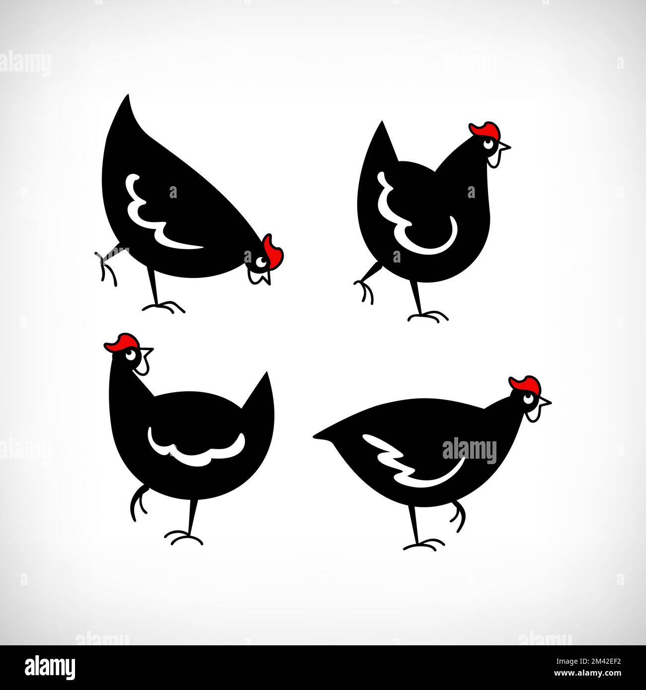 Hen segno laser taglio collezione. Decorazione del giardino. Set di segni cortile di pollo per la lavorazione. Icone gallina. Illustrazione Vettoriale