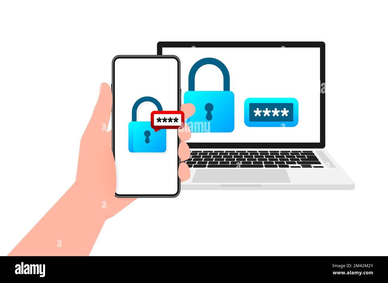 Autenticazione in due fasi. 2FA - verifica a due fattori. Accesso privato. Accedere all'account Illustrazione Vettoriale