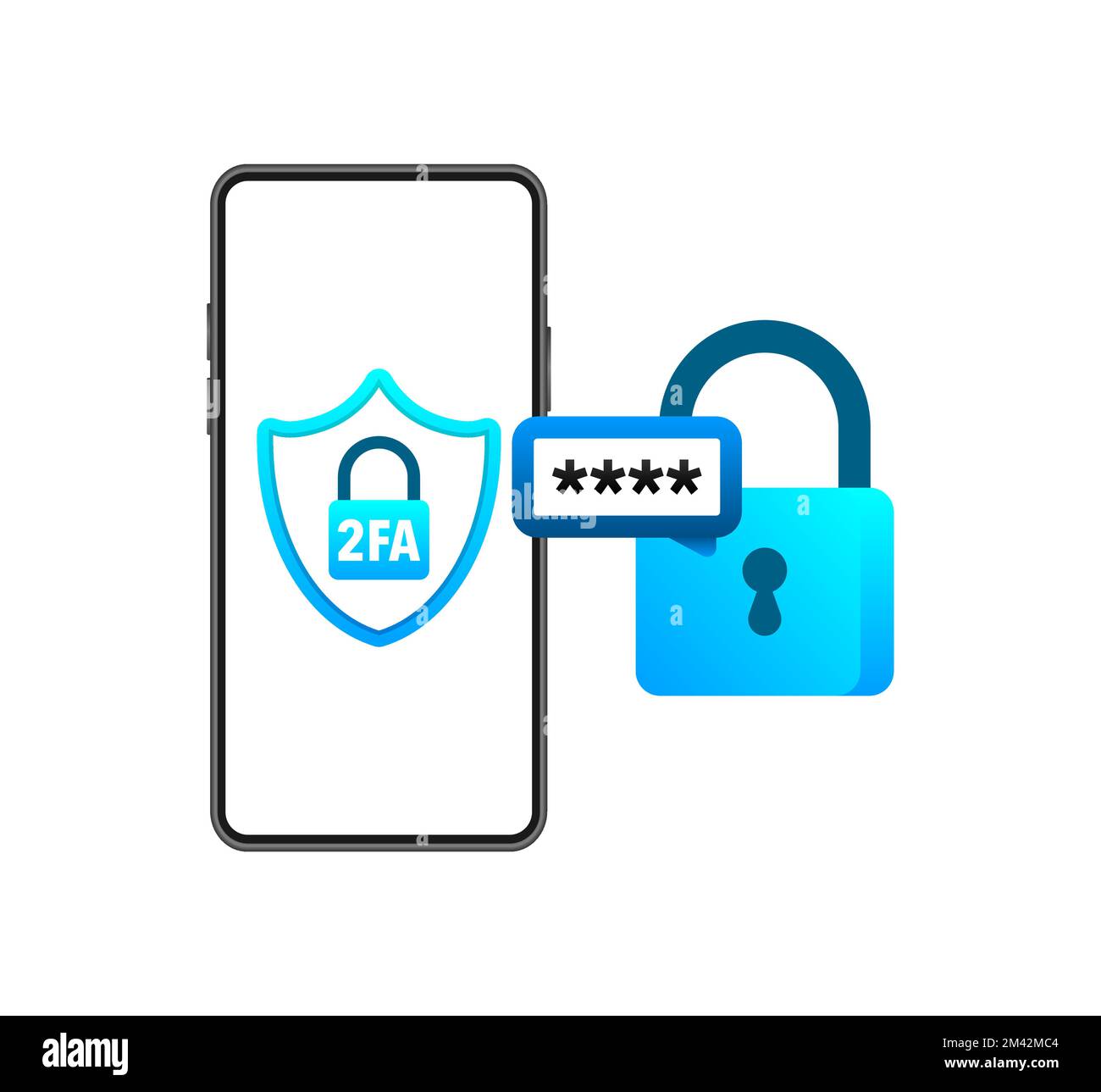 Autenticazione in due fasi. 2FA - verifica a due fattori. Accesso privato. Accedere all'account Illustrazione Vettoriale