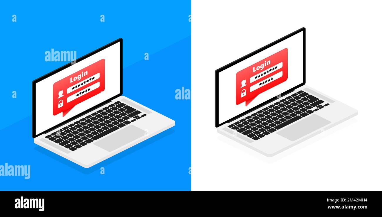 modulo di accesso per l'account online del laptop. Interfaccia utente. Autorizzazione utente. Nome utente e password. Illustrazione Vettoriale