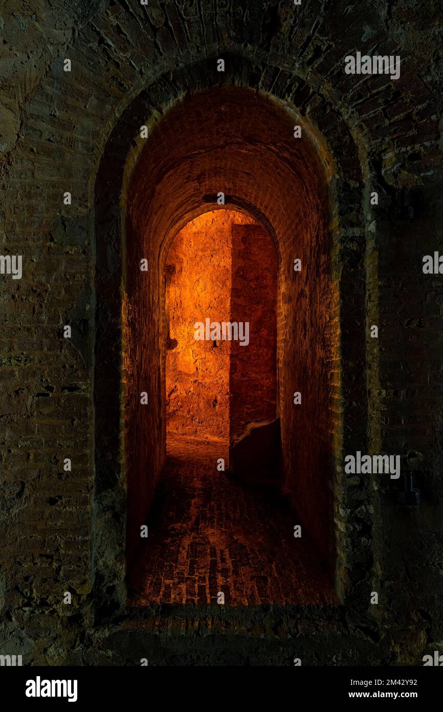 Fort Beekenburg Gate di notte. Jan Thiel, Curacao, Antille Olandesi Foto Stock