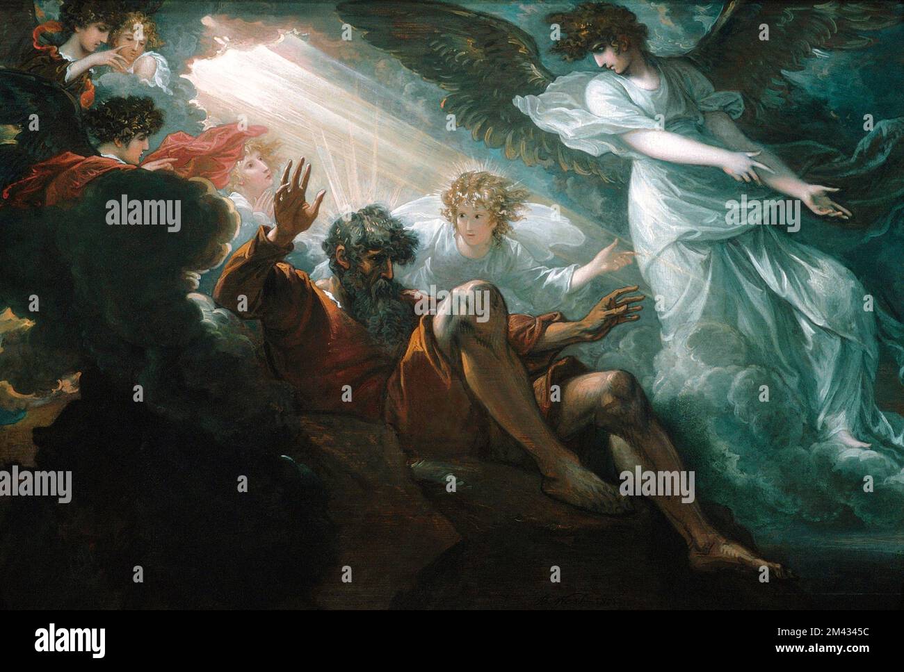 Mosè mostrò la terra promessa da Benjamin West (1738-1820), olio su legno, 1801. Questo è uno schizzo preparatorio per un dipinto più grande . Foto Stock