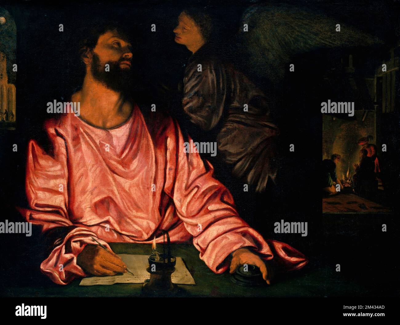 San Matteo e l'Angelo di Giovanni Girolamo Savoldo (1480-1548), olio su tela Foto Stock