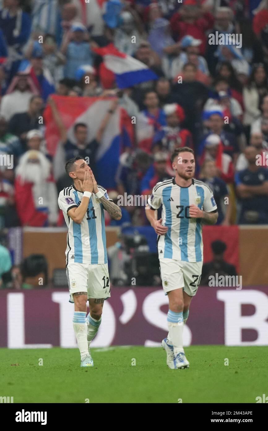 Lusail, Lusail, Qatar, Qatar. 18th Dec, 2022. LUSAIL, QATAR - 18 DICEMBRE: Il giocatore di Argentina Ãngel di MarÃ-a festeggia dopo aver segnato un gol durante la finale della Coppa del mondo FIFA Qatar 2022 tra Argentina e Francia al Lusail Stadium il 18 dicembre 2022 a Lusail, Qatar. (Credit Image: © Florencia Tan Jun/PX Imagens via ZUMA Press Wire) Foto Stock