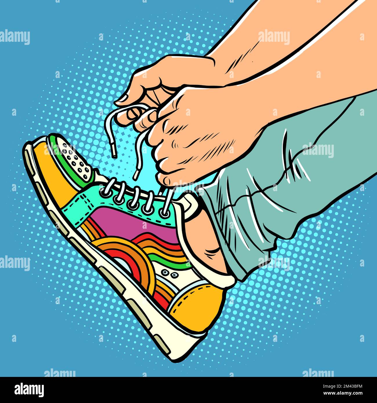 Un adolescente indossa scarpe da ginnastica, da primo piano, scarpe sportive sportive da città per giovani Illustrazione Vettoriale