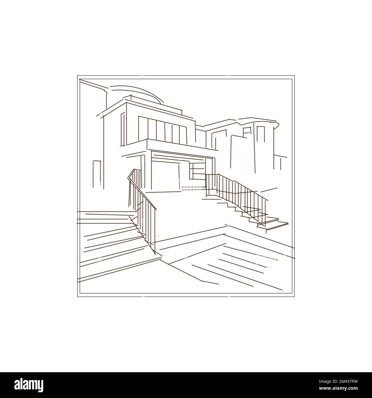 casa in stile disegno a linea continua. Stract settlement.EPS 10 Illustrazione Vettoriale
