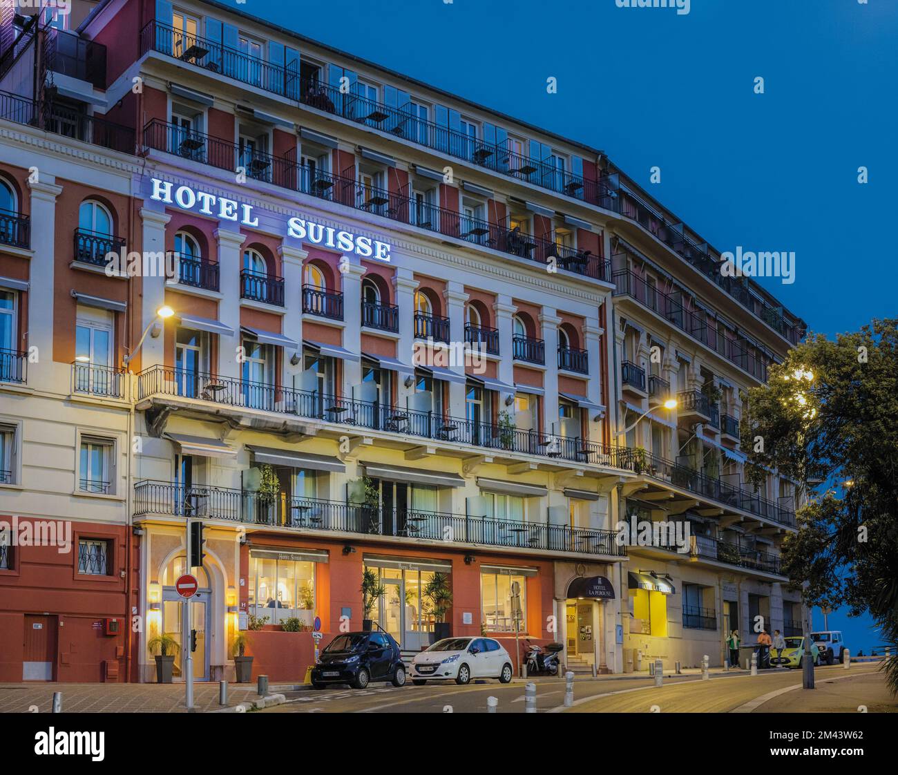Nizza, Costa Azzurra, Costa Azzurra, Francia. Hotel Suisse. Questo popolare hotel ha un significato speciale per gli appassionati letterari. Scrittore irlandese James Joyce sta Foto Stock