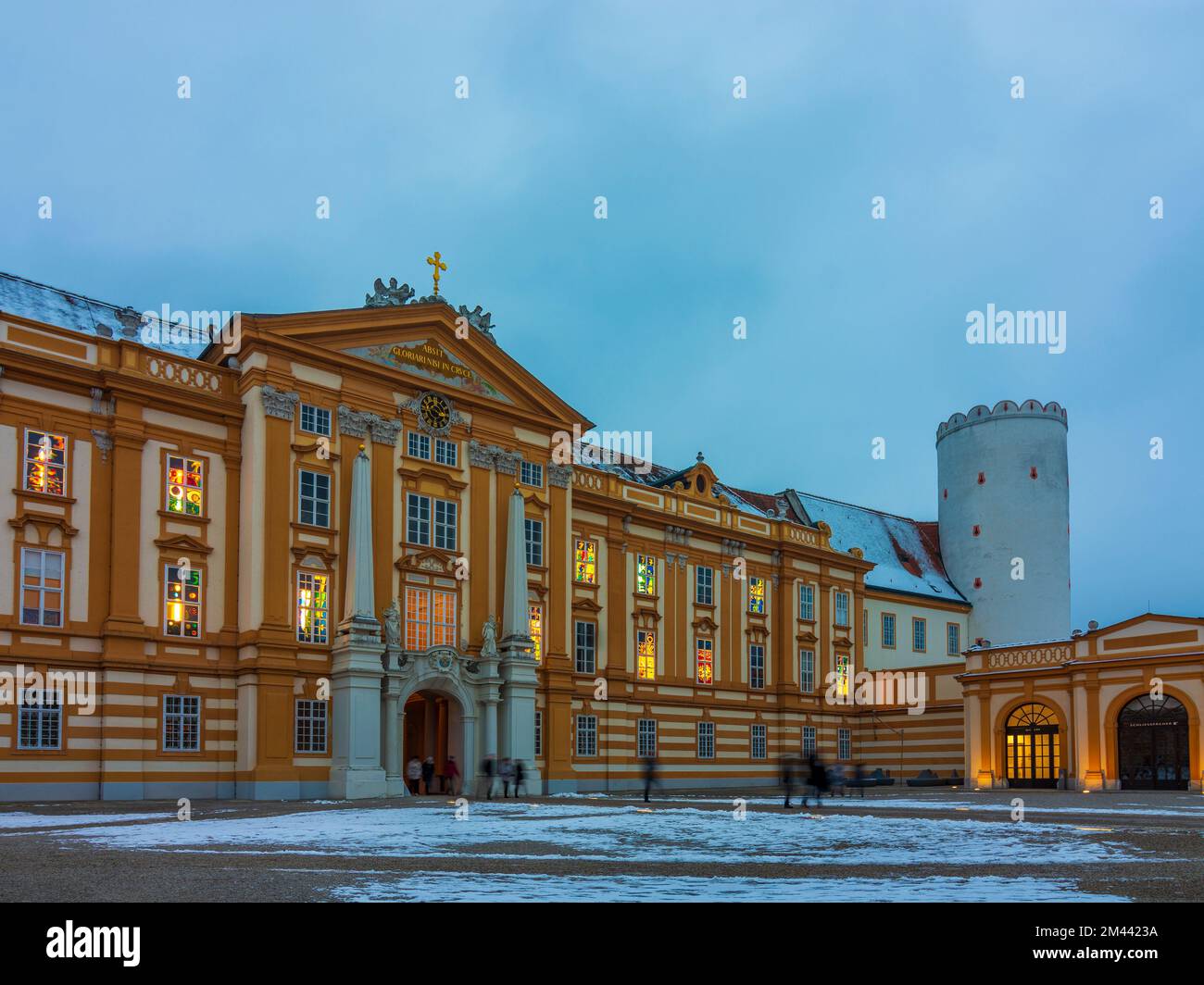 Melk: Abbazia di Melk, calendario dell'Avvento in finestre a Wachau, Niederösterreich, bassa Austria, Austria Foto Stock