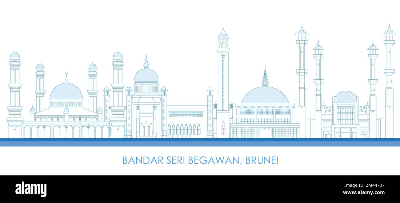 Contorno panorama della città di Bandar seri Begawan, Brunei - illustrazione vettoriale Illustrazione Vettoriale