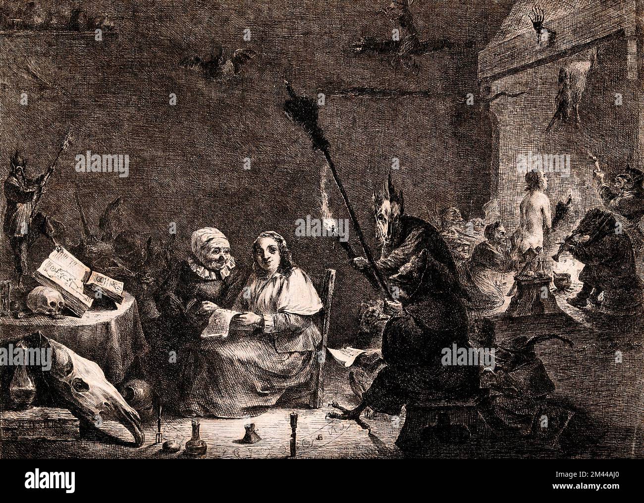 Preparazione per il sabato delle streghe. Incisione di D. Vivant-Denon dopo D. Teniers il giovane. Teniers, David, 1610-1690 Foto Stock