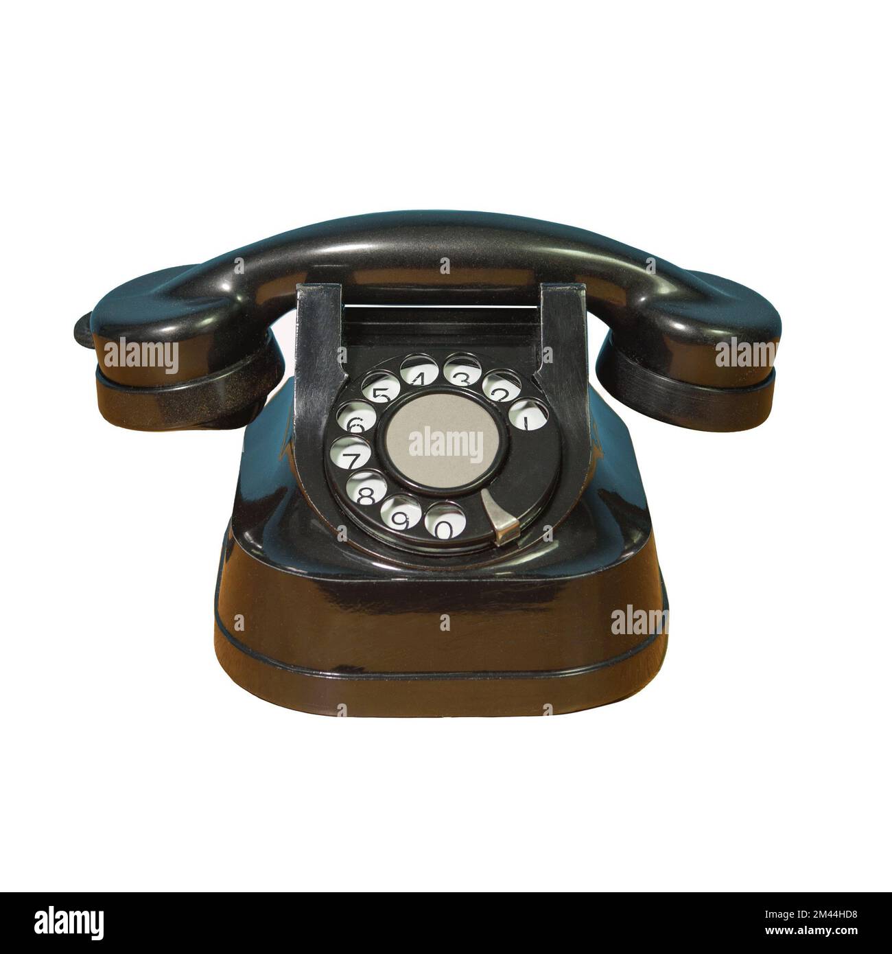 Vecchio telefono nero vintage su sfondo bianco Foto Stock