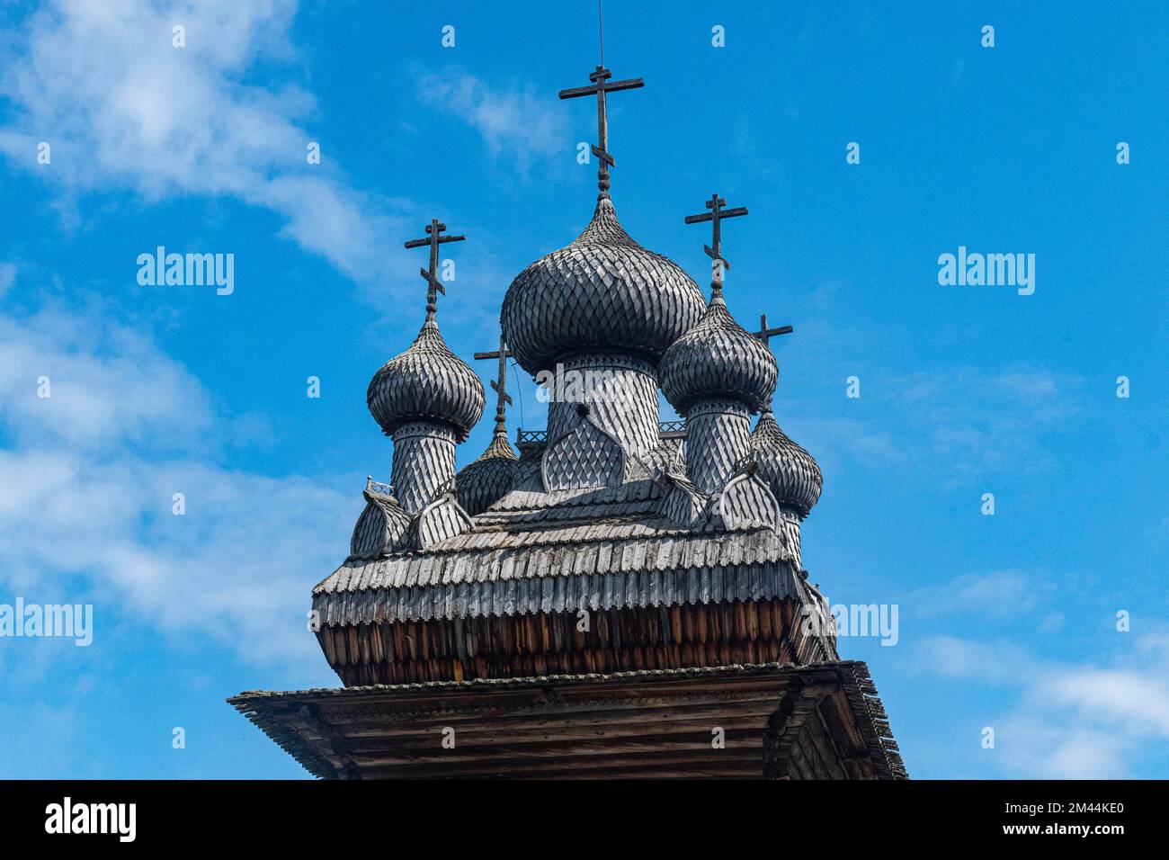 Chiesa di legno, Malye Korely, piccola Karelia, Arkhangelsk, Russia Foto Stock