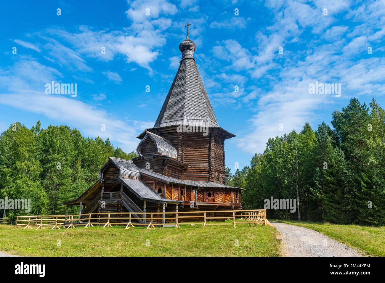 Chiesa di legno, Malye Korely, piccola Karelia, Arkhangelsk, Russia Foto Stock