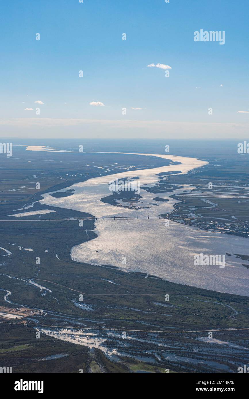 Antenna del fiume Amur vicino Blagoveshchensk, Amur Oblast, Russia Foto Stock