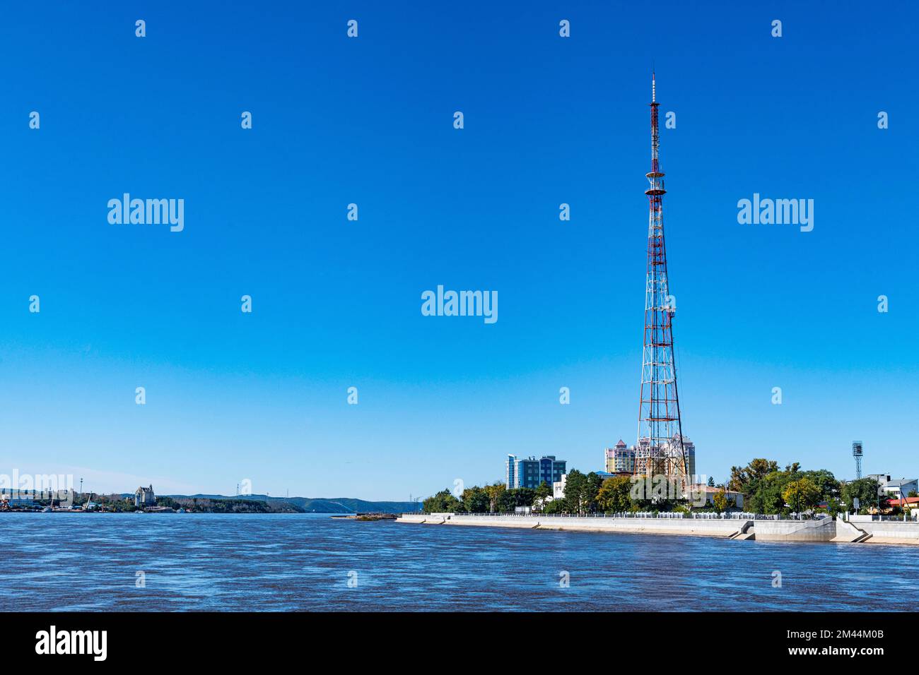 Argine del fiume Amur, Blagoveshchensk, Amur Oblast, Russia Foto Stock