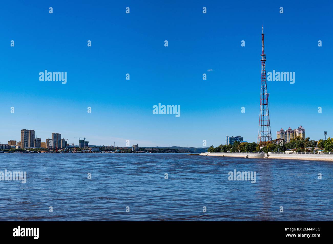 Argine del fiume Amur, Blagoveshchensk, Amur Oblast, Russia Foto Stock