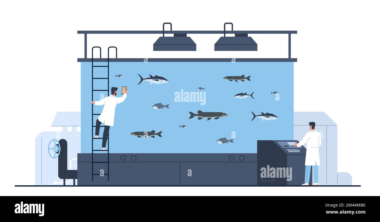 Concetto di fattoria di pesce. Acquicoltura di pesce, razze pregiate allevamento e coltivazione artificiale, sistemi ecologici, cura e controllo, acquario enorme, cibo Illustrazione Vettoriale Concetto di fattoria di pesce. Acquicoltura di pesce, razze pregiate allevamento e coltivazione artificiale, sistemi ecologici, cura e controllo, acquario enorme, cibo Illustrazione Vettoriale