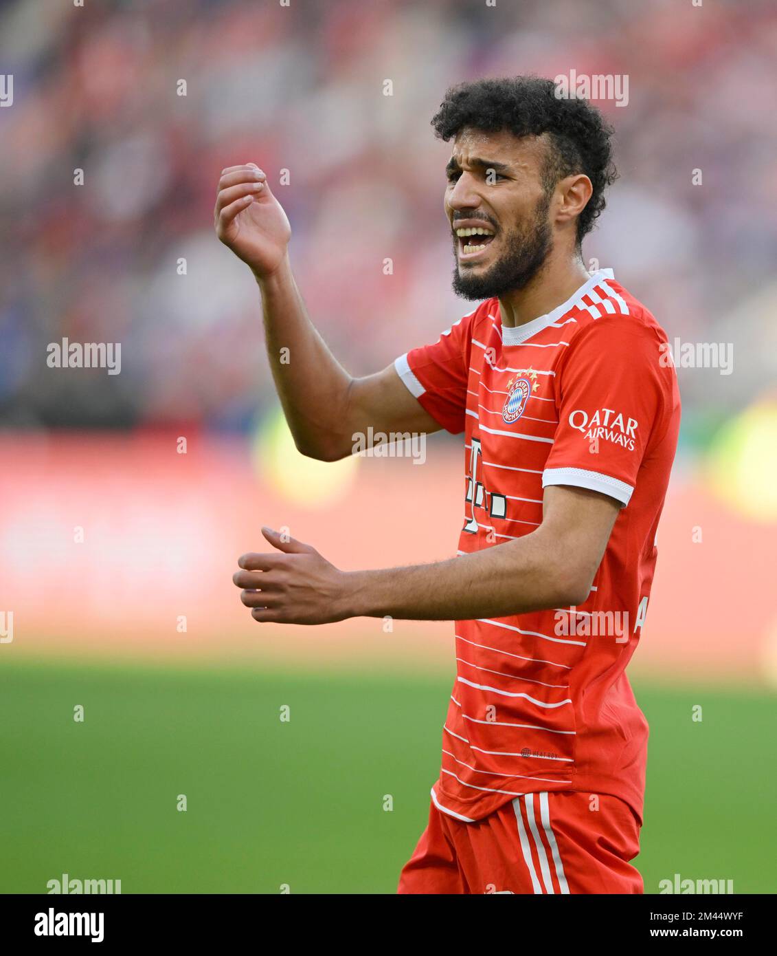 Noussair Mazraoui FC Bayern Monaco FCB (40) Gesture Gesture, PreZero Arena, Sinsheim, Baden-Wuerttemberg, Germania Foto Stock