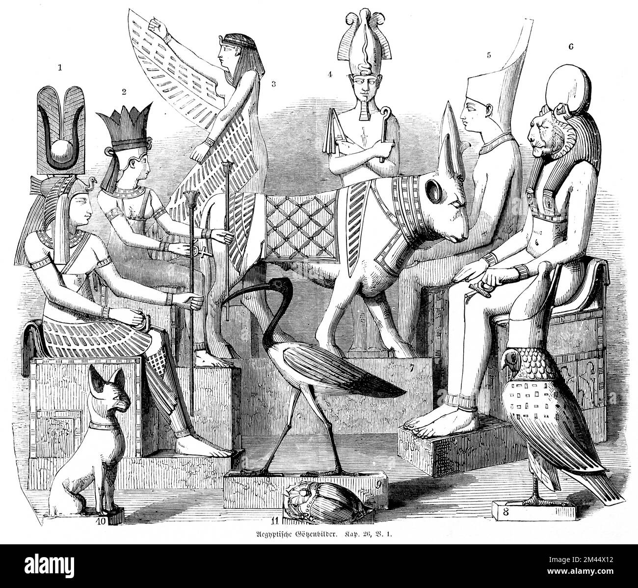 Idoli egiziani, 3rd libro di Mosè, capitolo 26, versetto 1, Bibbia, Egitto, Athyr o Athor (1), dea del cielo (2), Neith o Neitha, dea patrona di Foto Stock