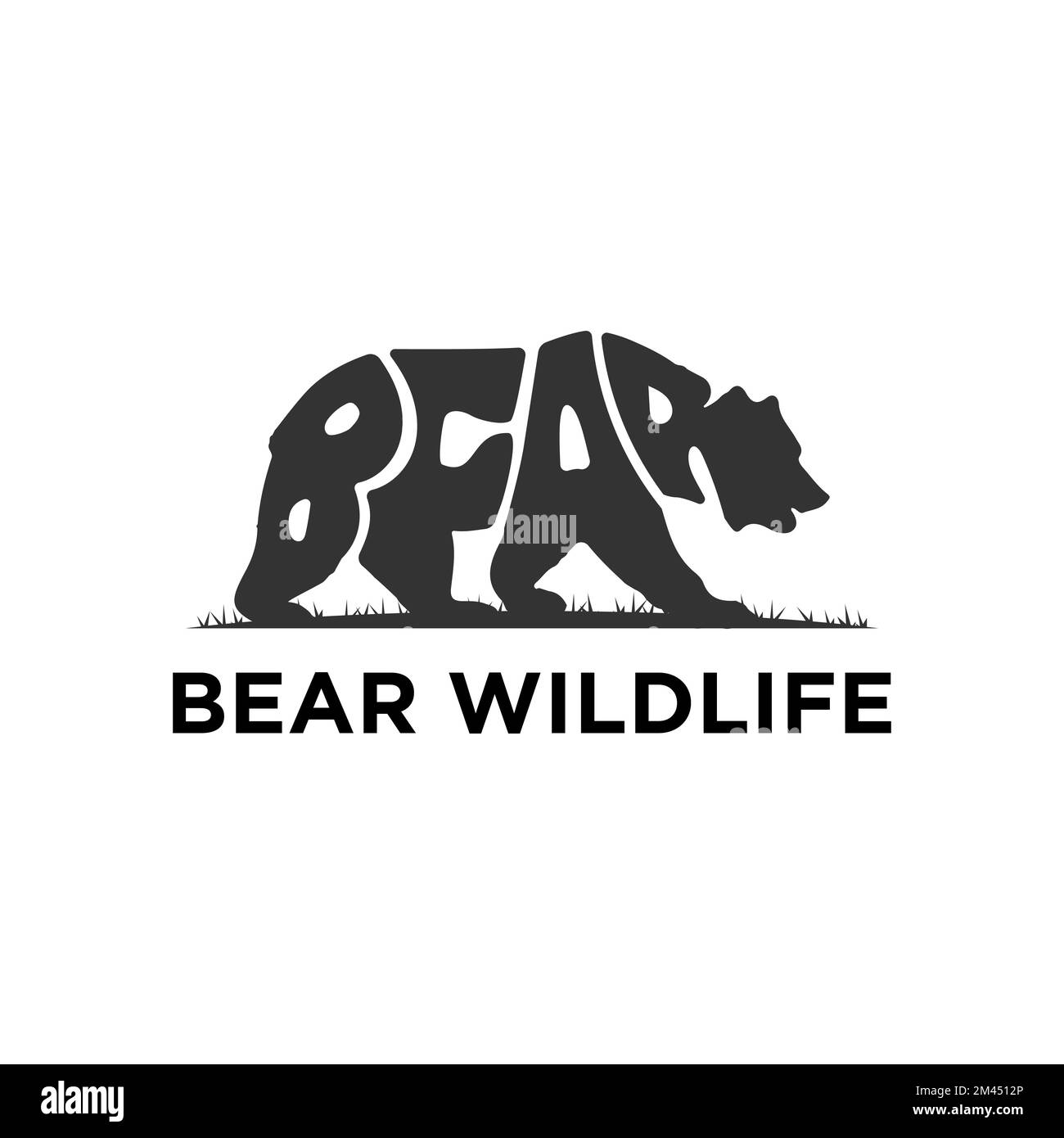 Bear Wildlife animale logo vettore, icona con Warp testo a forma di un orso animale illustrazione Illustrazione Vettoriale