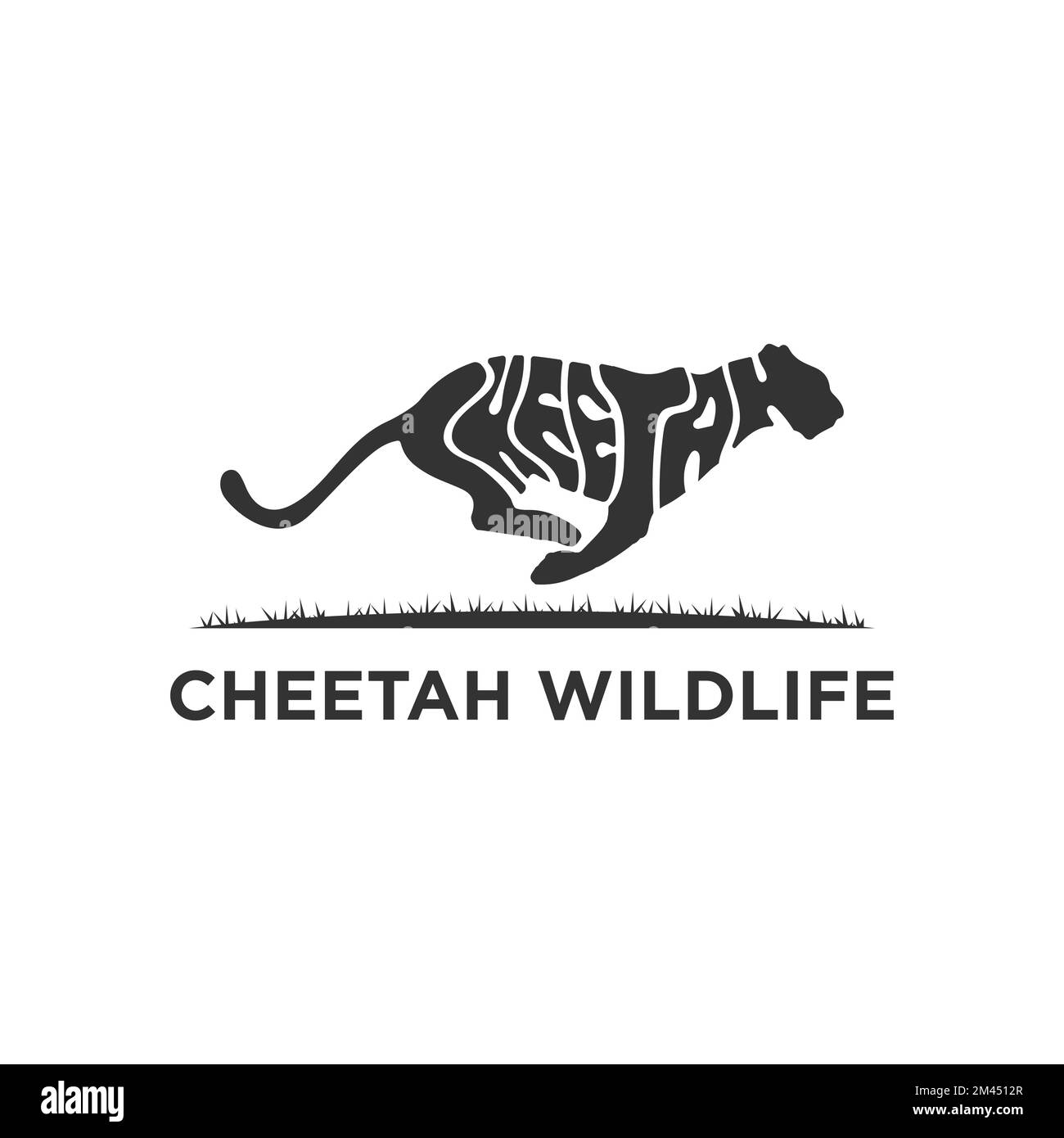 Cheetah Wildlife animale logo vettore, icona con Warp testo a forma di un animale Cheetah illustrazione Illustrazione Vettoriale