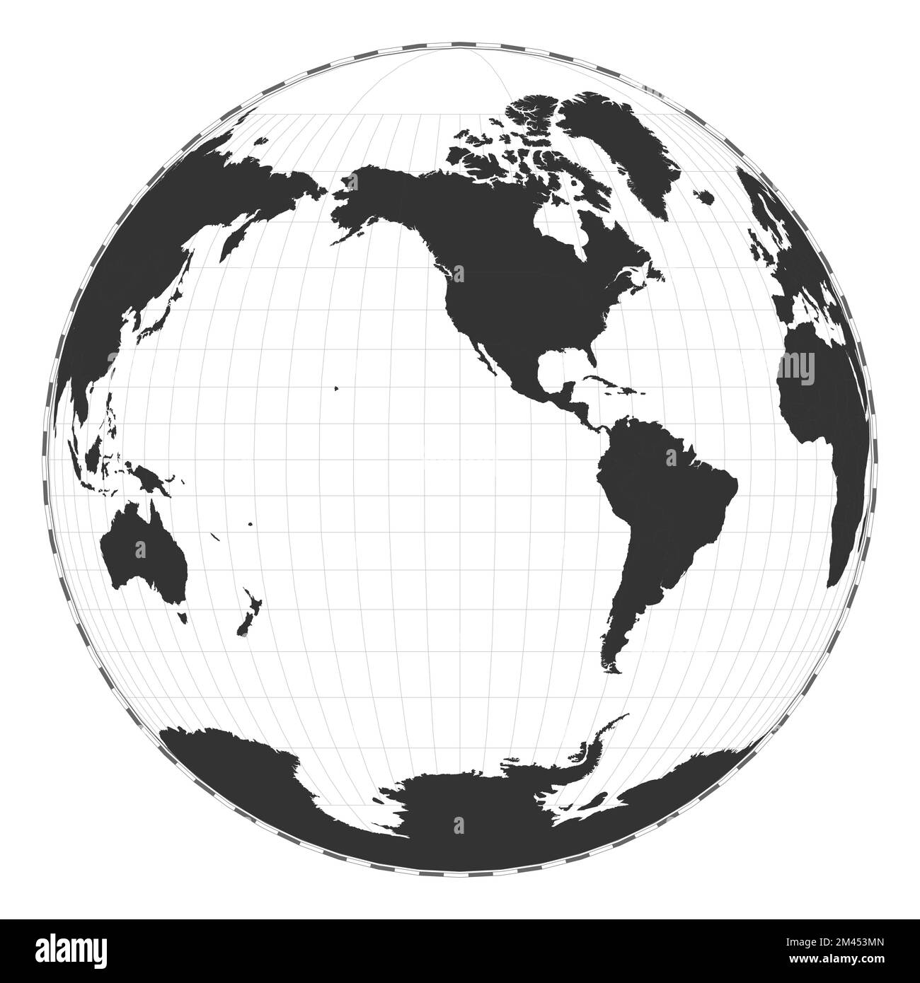 Mappa vettoriale del mondo. La proiezione della prospettiva a due mondi di Gilbert. Mappa geografica del mondo pianeggiante con linee di latitudine e longitudine. Illustrazione Vettoriale
