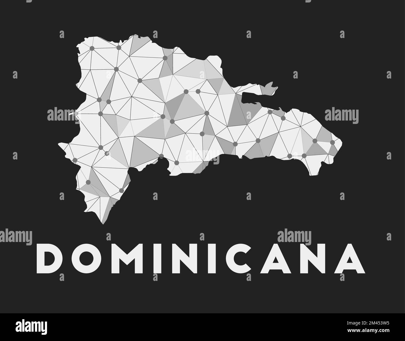 Dominicana - rete di comunicazione mappa del paese. Design geometrico alla moda dominicana su sfondo scuro. Illustrazione Vettoriale