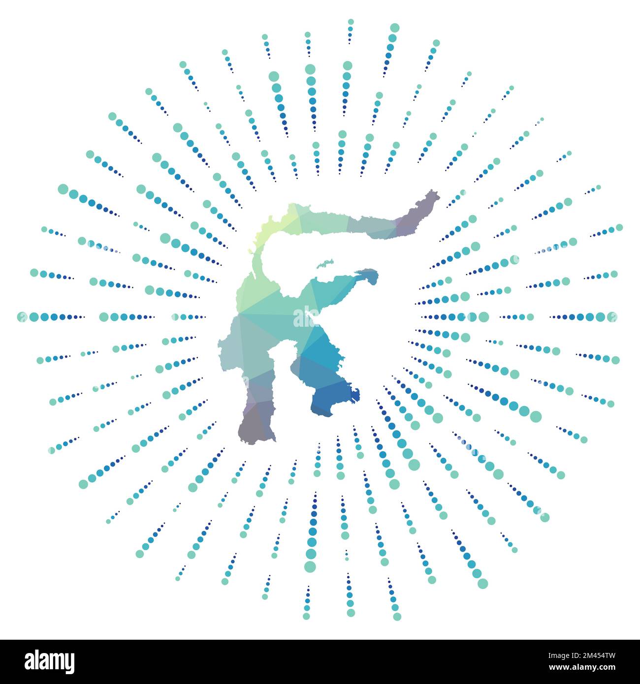 Forma di Sulawesi, scoppio solare poligonale. Mappa dell'isola con raggi stellari colorati. Illustrazione Vettoriale