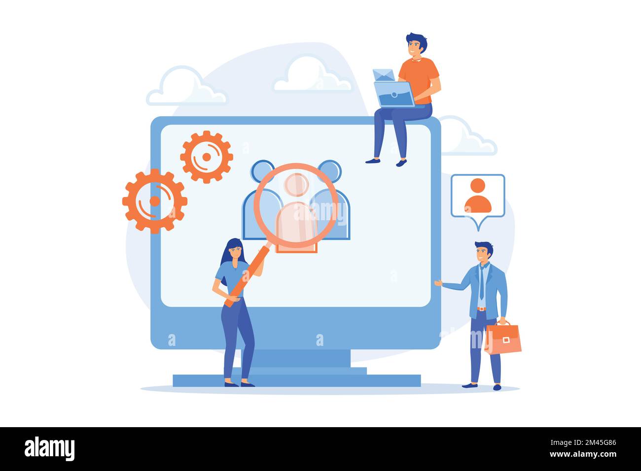 Strategia di marketing, campagna promozionale. Headhunting agenzia. Segmentazione del mercato, pubblicità, mercato di destinazione, gruppo di destinazione, concetto di cliente di destinazione, piatto Illustrazione Vettoriale