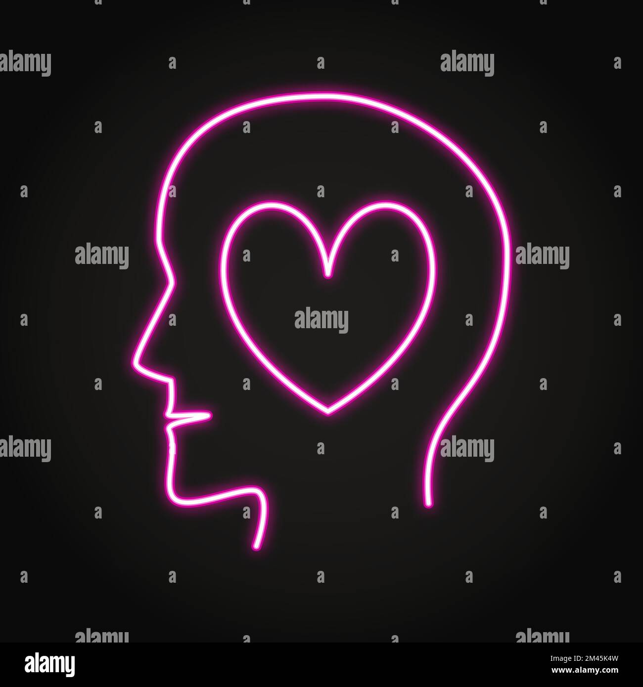 Icona Heart in Head neon in stile linea. Mente amorevole, simbolo di concetto di amore di sé. Illustrazione vettoriale Illustrazione Vettoriale
