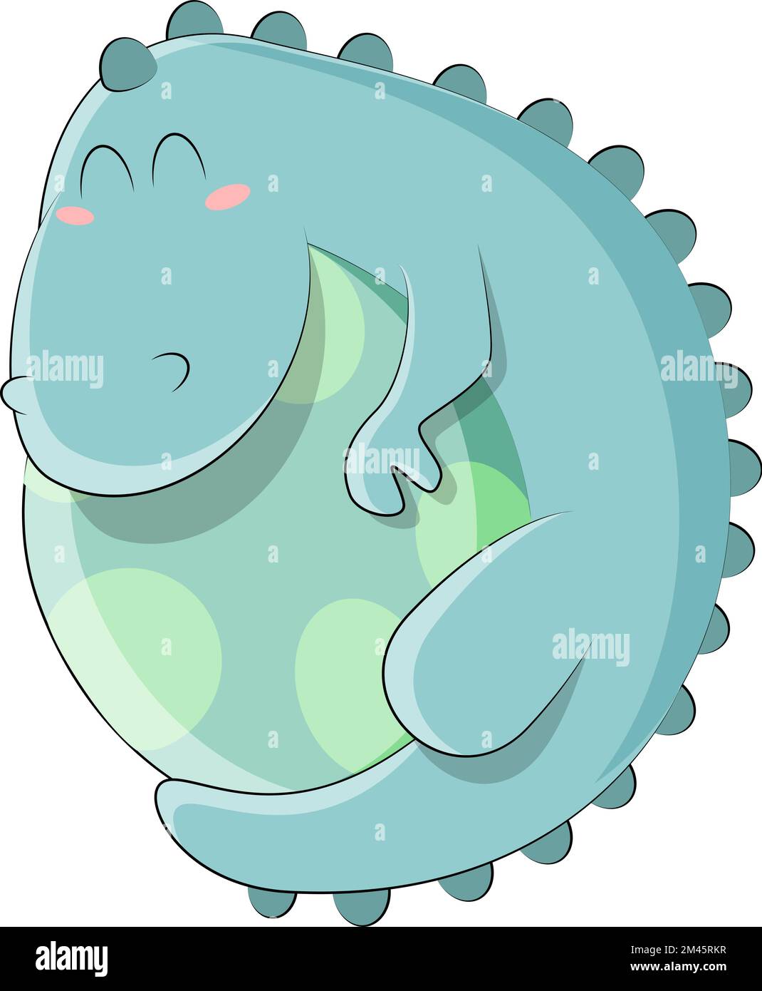 Un simpatico dinosauro blu abbraccia un uovo e lo riscalda Illustrazione Vettoriale