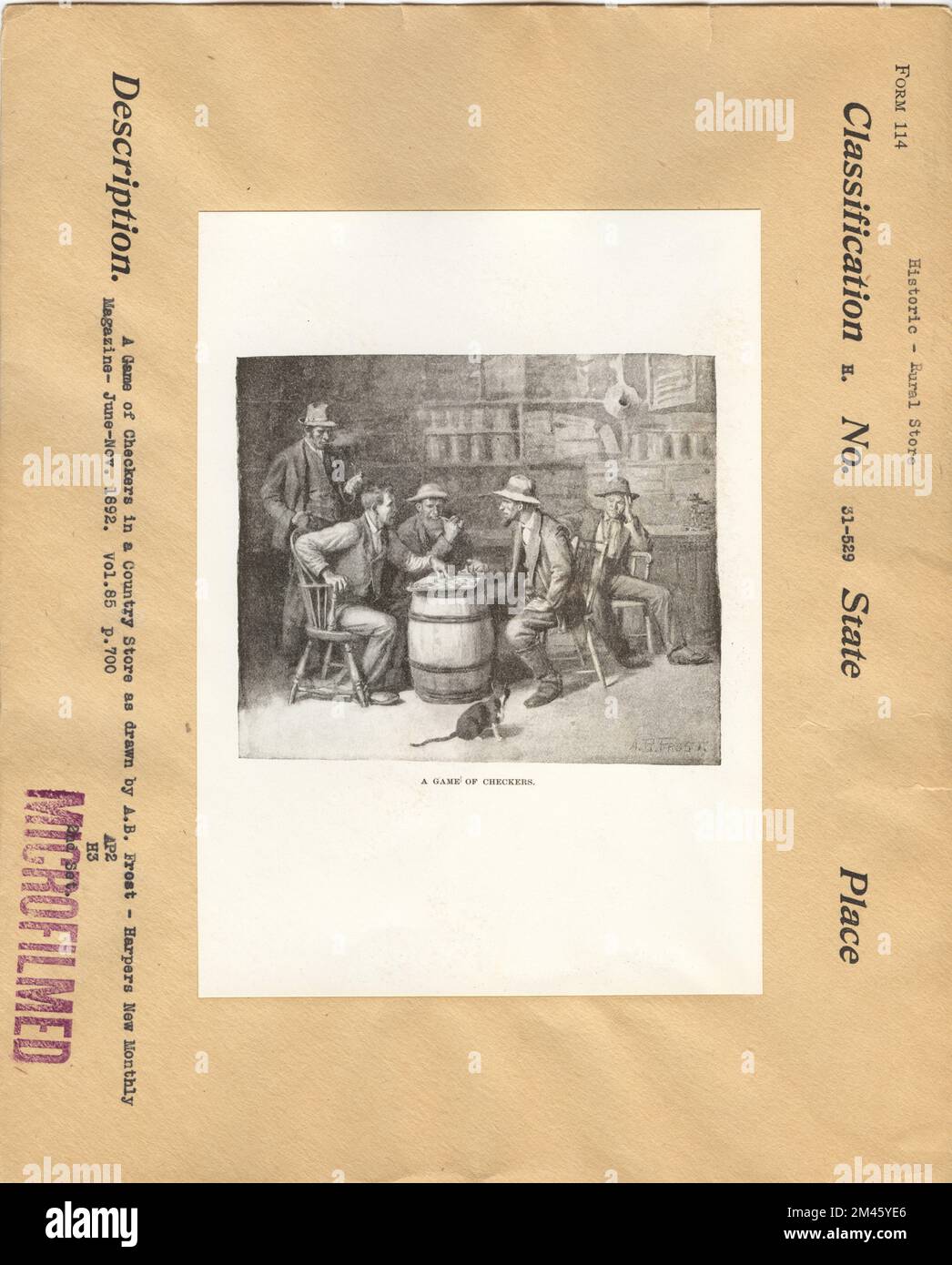 Un gioco di Dama in un negozio di paese. Didascalia originale: Un gioco di Dama in un negozio di paese come disegnato da A. B. Frost - Harpers New Monthly Magazine - Giu-Nov, 1892. 85, pag. 700. Foto Stock