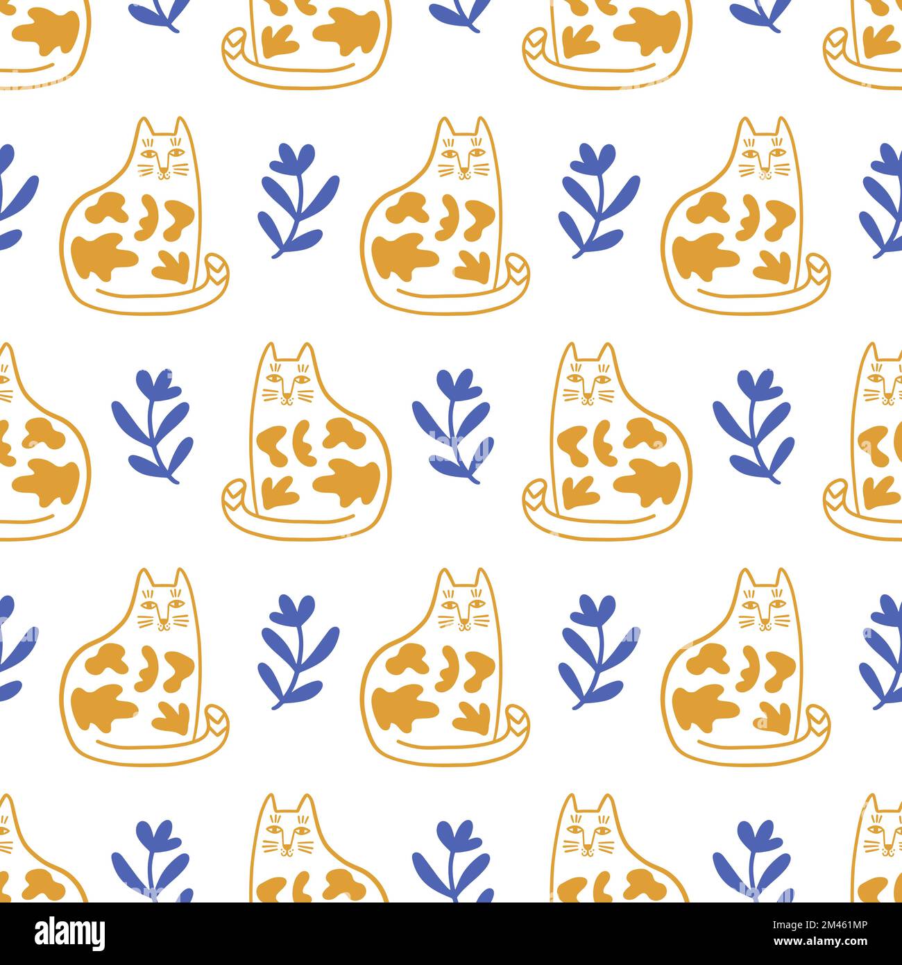 Trendy Folk art gatti senza cuciture modello Illustrazione Vettoriale