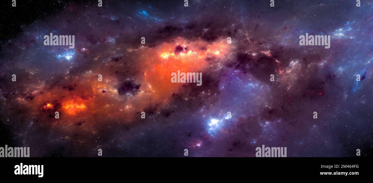 Materia oscura in nebulosa a spazio interstellare sfondo ultra widescreen, computer generato astratto 3D rendering Foto Stock