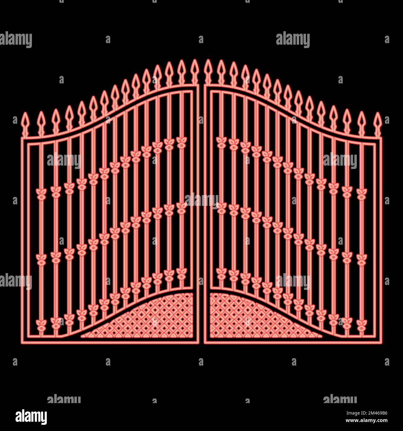 Cancelli forgiati al neon colore rosso vettore immagine immagine di luce piatta Illustrazione Vettoriale