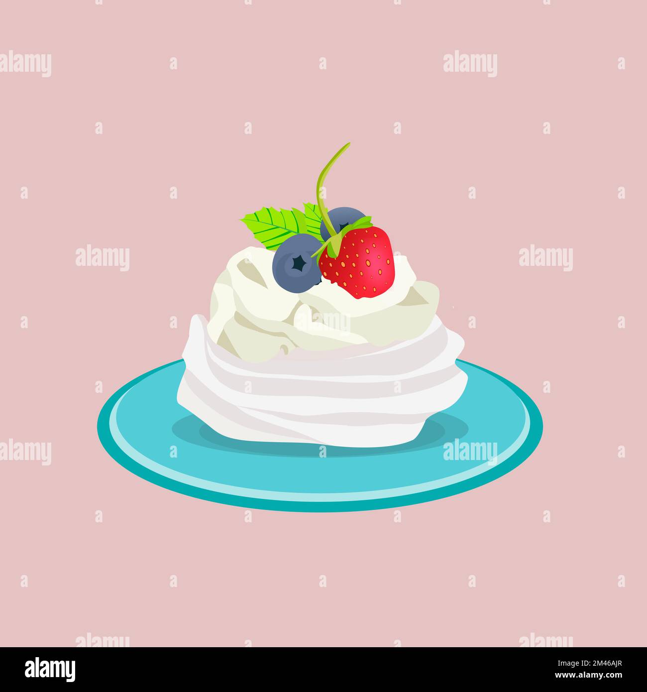 Torta Vector Pavlova con bacche su fondo isolato Illustrazione Vettoriale