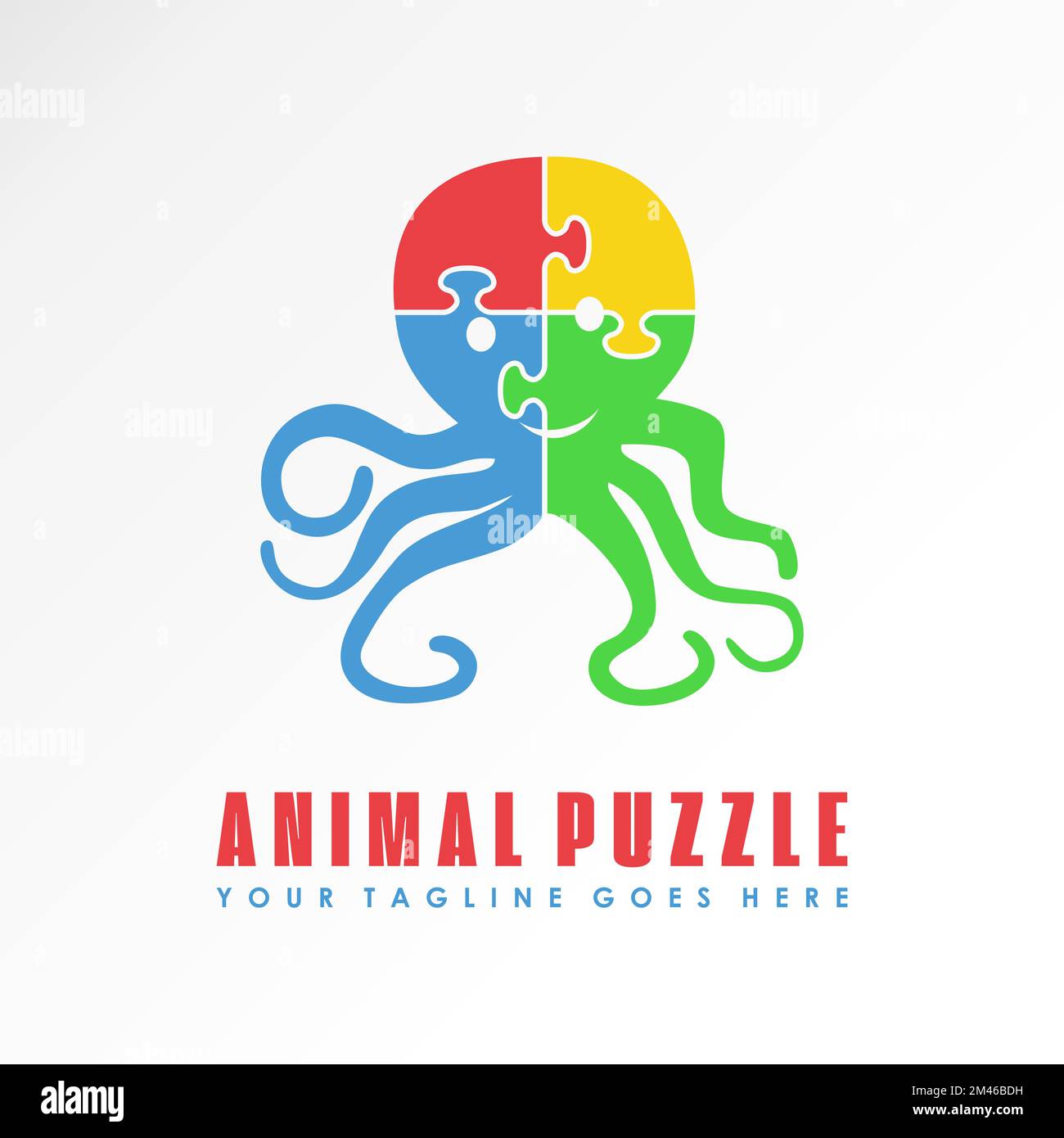 forma puzzle con immagine polpo icona grafica logo disegno astratto concetto vettore stock. Può essere utilizzato come simbolo associato a selvaggina o animale Illustrazione Vettoriale
