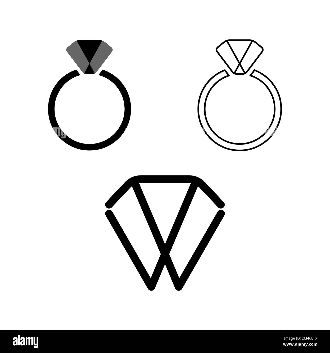 Semplice anello di diamante e lettera W font linea all'interno di un rettangolo grafica icona logo disegno astratto concetto vettore stock. un simbolo relativo al gioiello Illustrazione Vettoriale