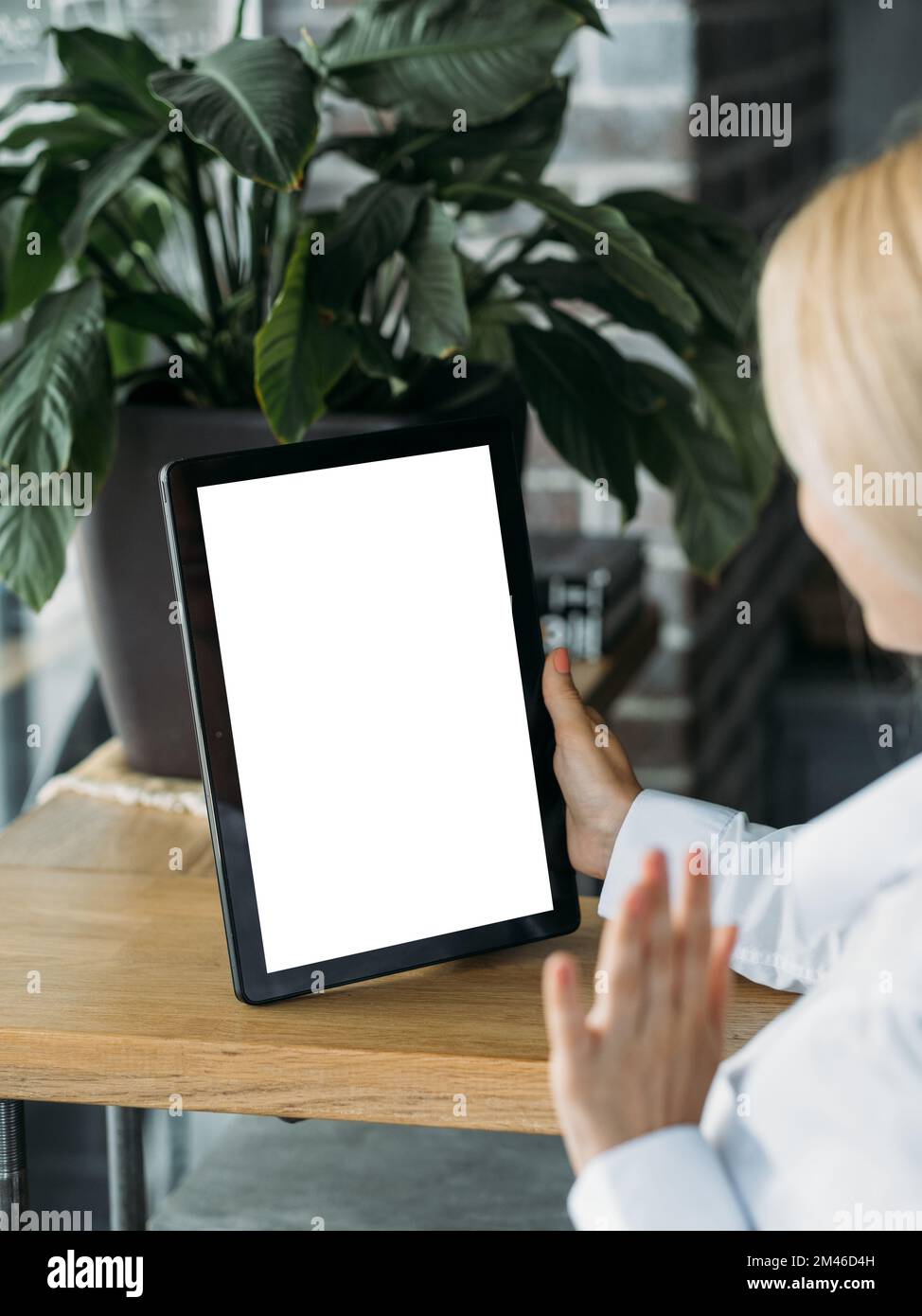 online ufficio conferenze donna digital mockup Foto Stock