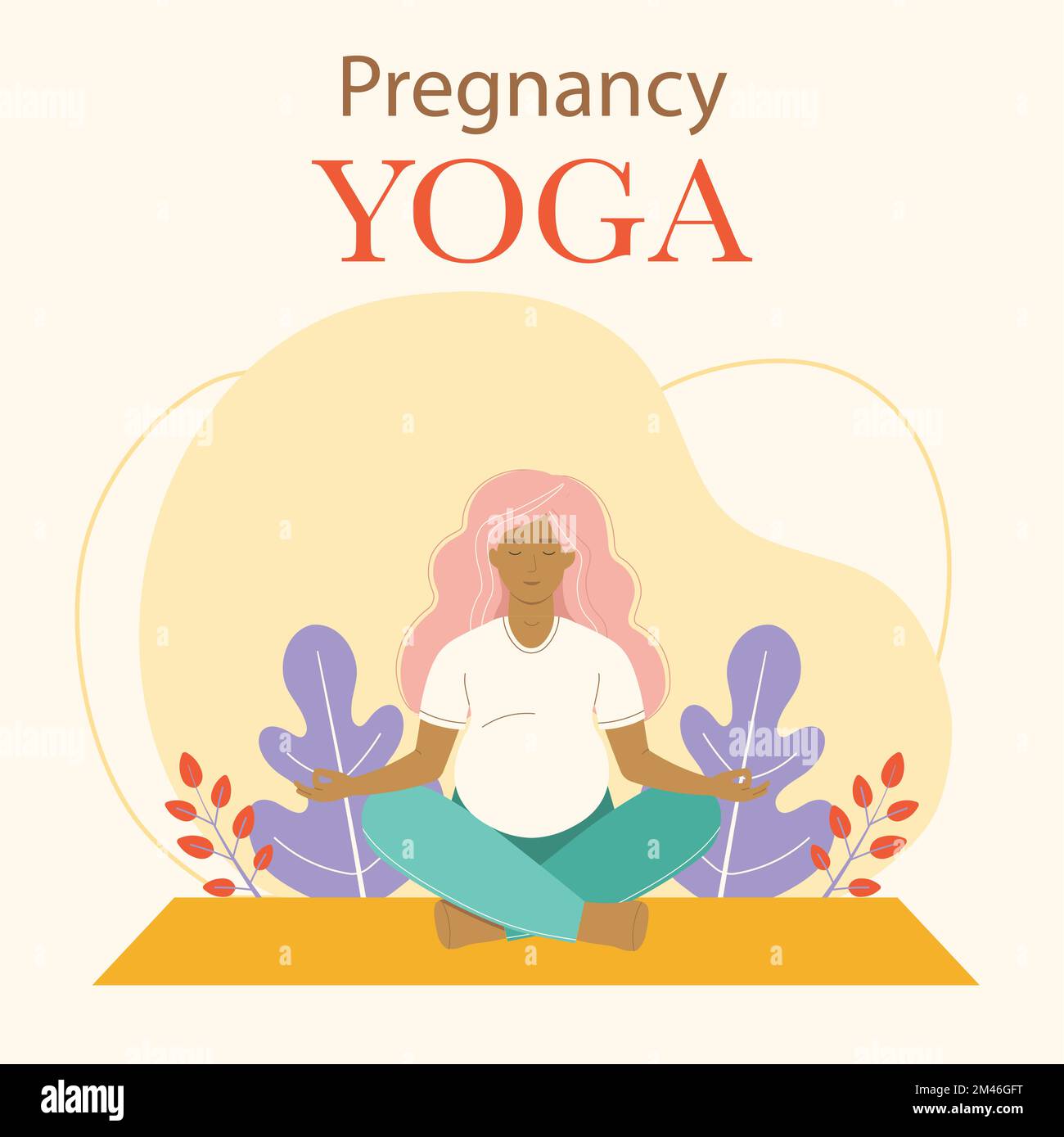 Carta prenatale Yoga con donna incinta fare Illustrazione Vettoriale